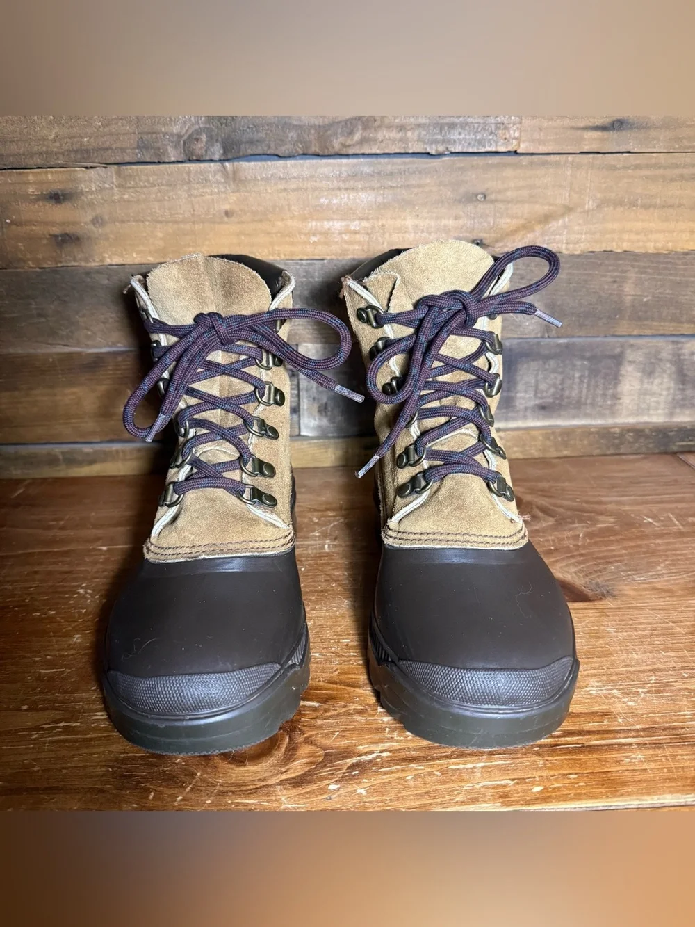 Sorel Winter Snow Leather Duck Boots Removable Felt Lining Lace Up Mens Size 7